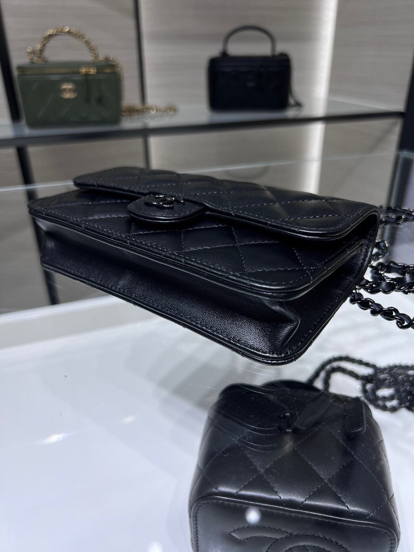 Ch*el classic handbag with top handle 17x9x3cm