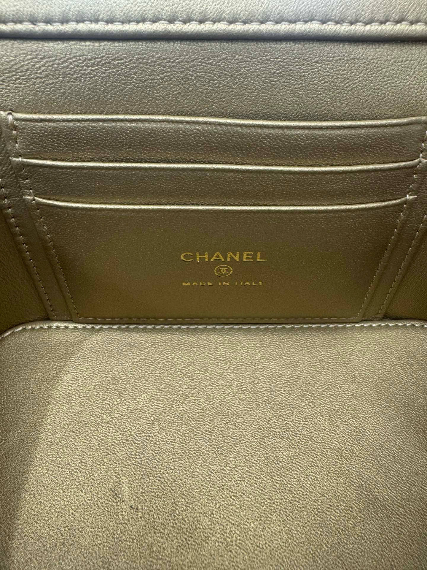 Ch*el Walnut Gold Ball Chain with Makeup Mirror Lamb Leather Square Box Shoulder Bag Women