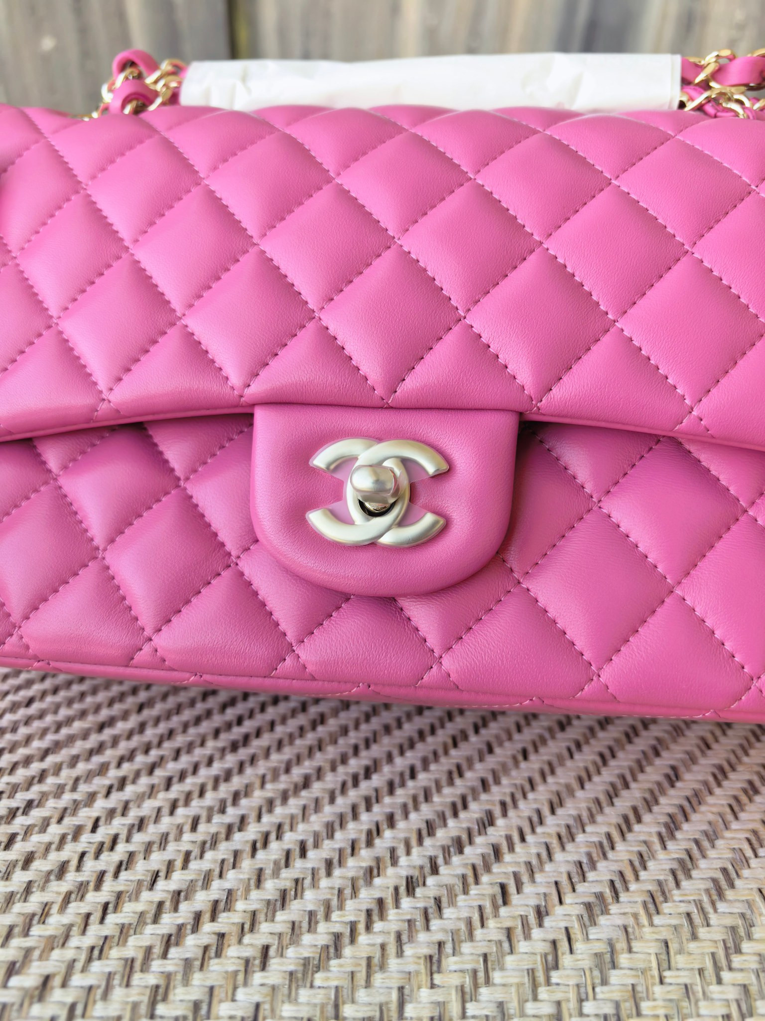 Ch*el classic flap bag rose with light gold hardware 15.5x25.5x6.5cm