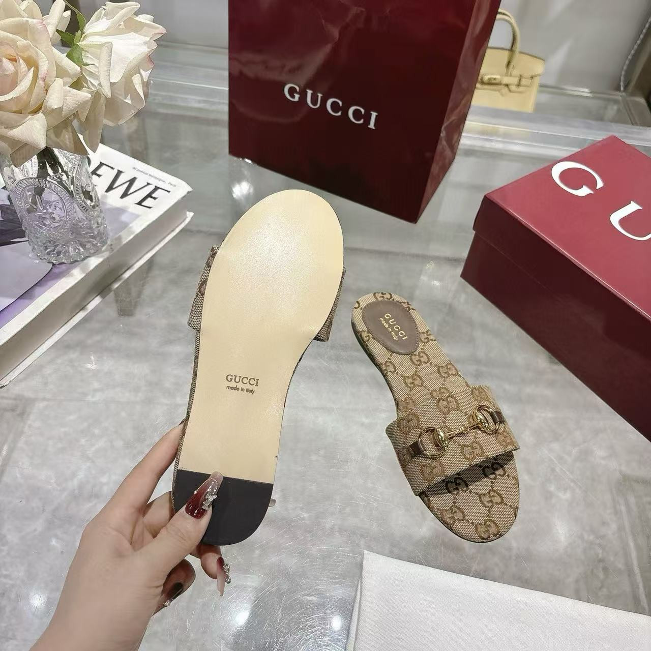 UA G*u*i GG Canvas Siaga Slide Sandals