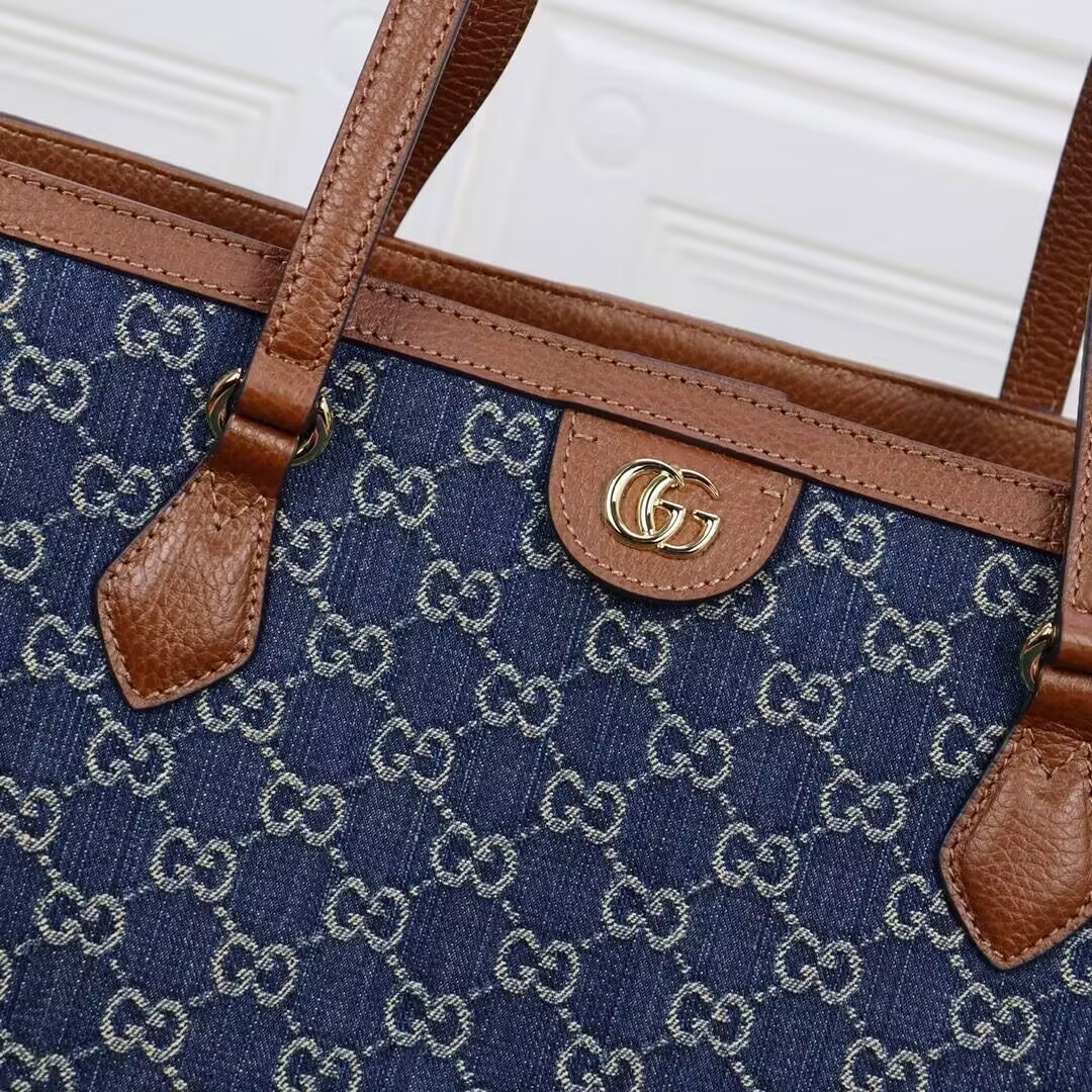G*u*i Denim GG Monogram Medium Ophidia Shopping Tote 38x28x14cm