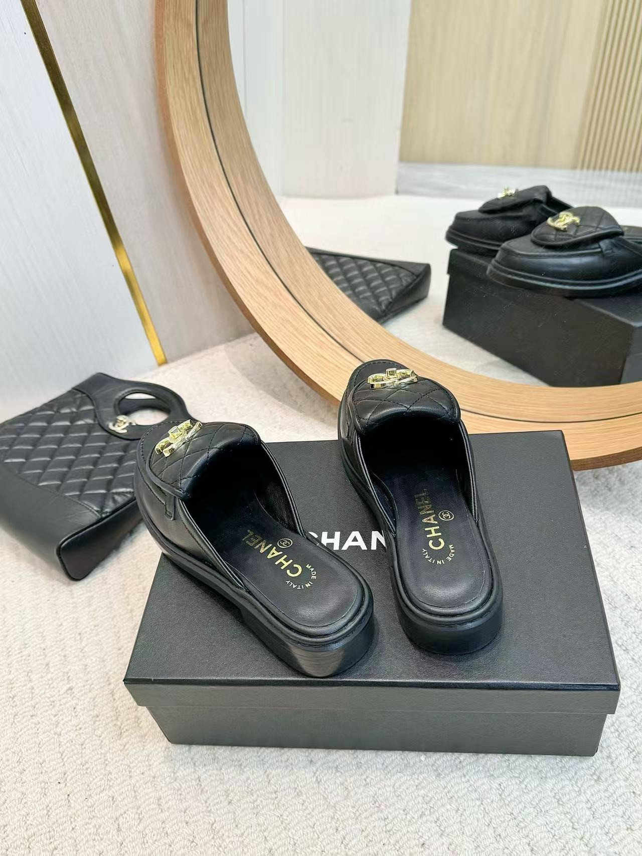 UA Ch*el Slides Leather Flats