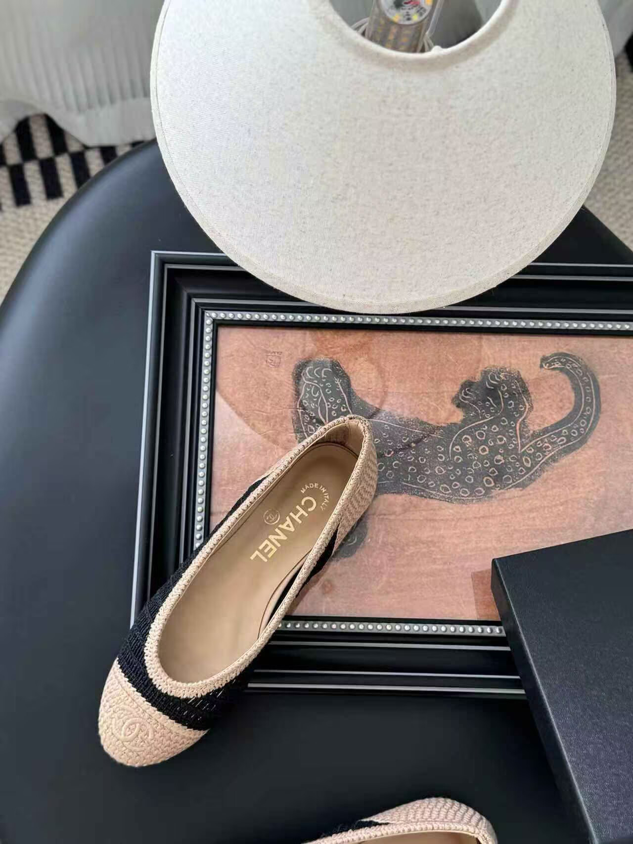 UA Ch*el Raffia Cap Toe Ballet Flats