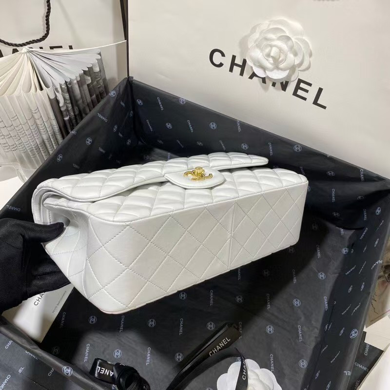Ch*el Classic Flap Jumbo 30cm CF White Gold 7.6 × 11.7 × 3.9 in
