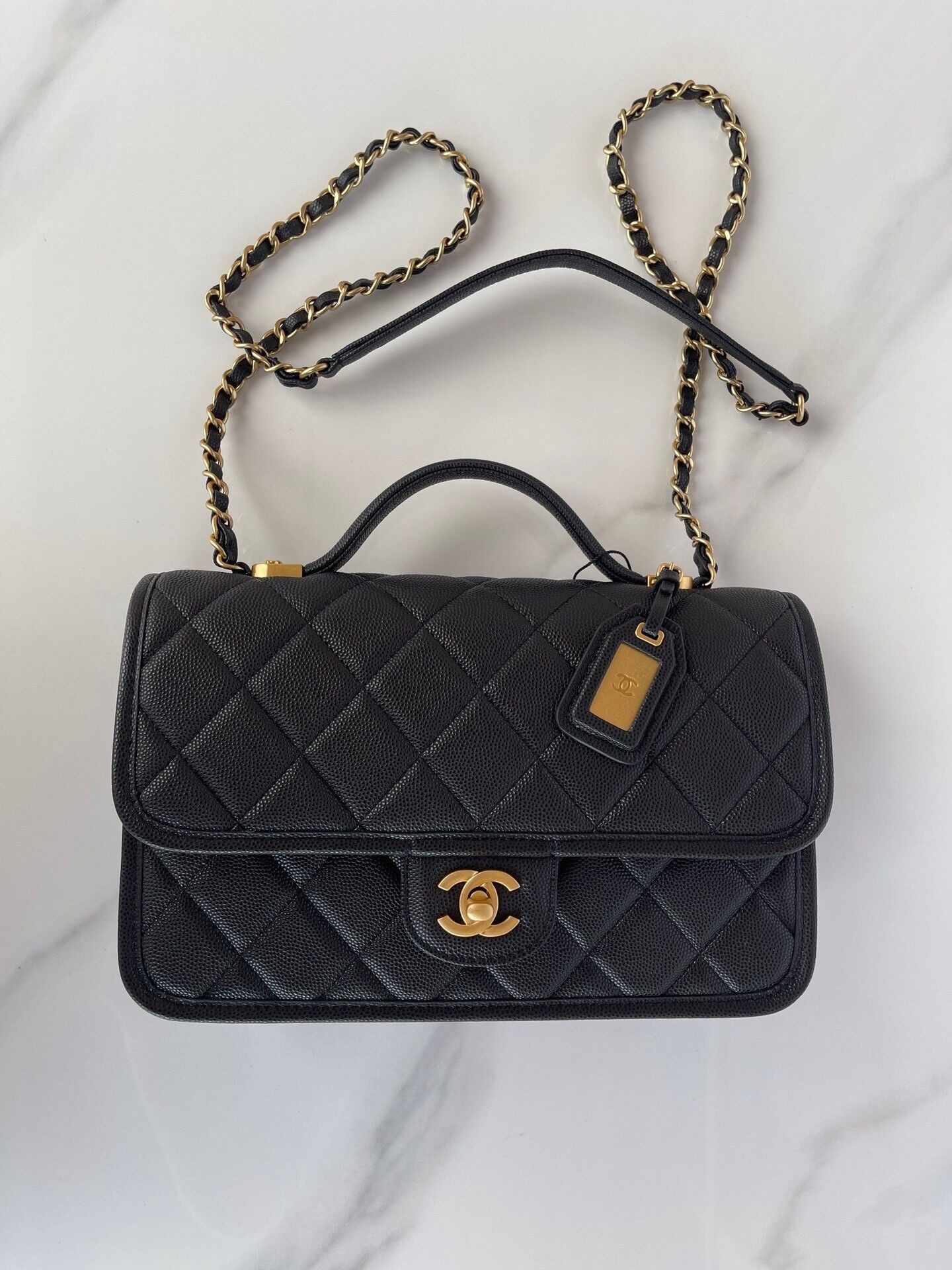 Ch*el top handle flap bag 25x21.5x7cm