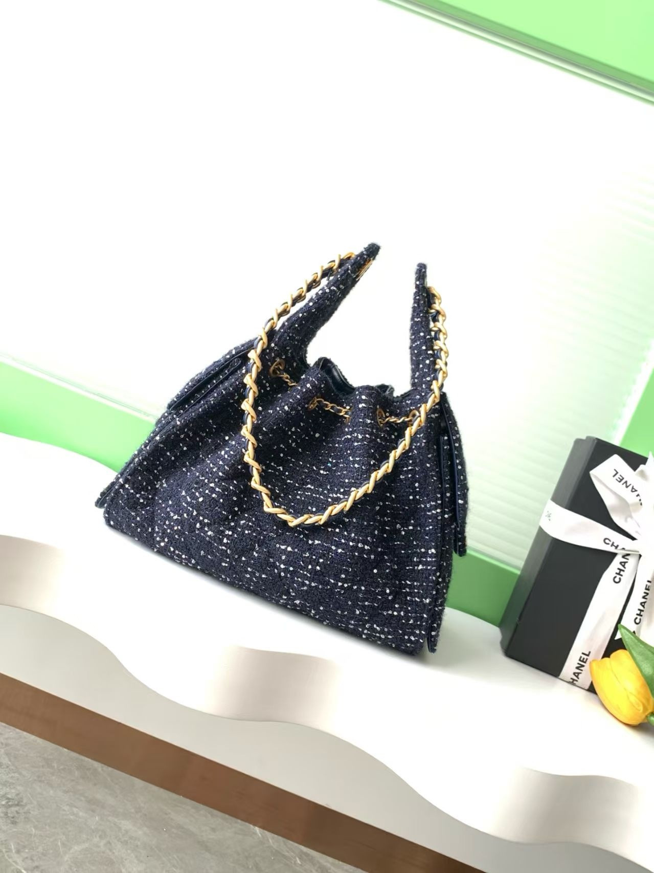 Ch*el 25 Bucket Tweed Bag 26x30x14cm