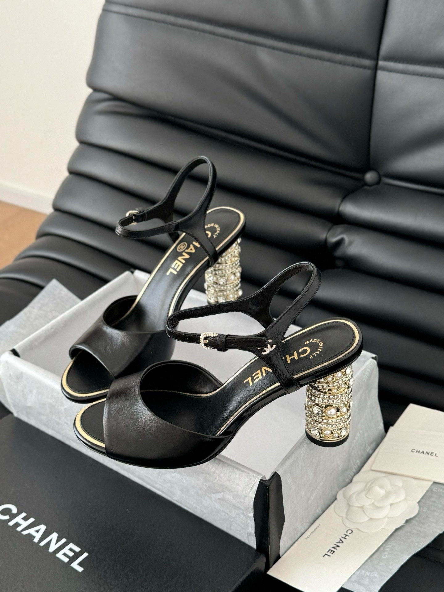 ua Ch*el rhinestone heel sandals