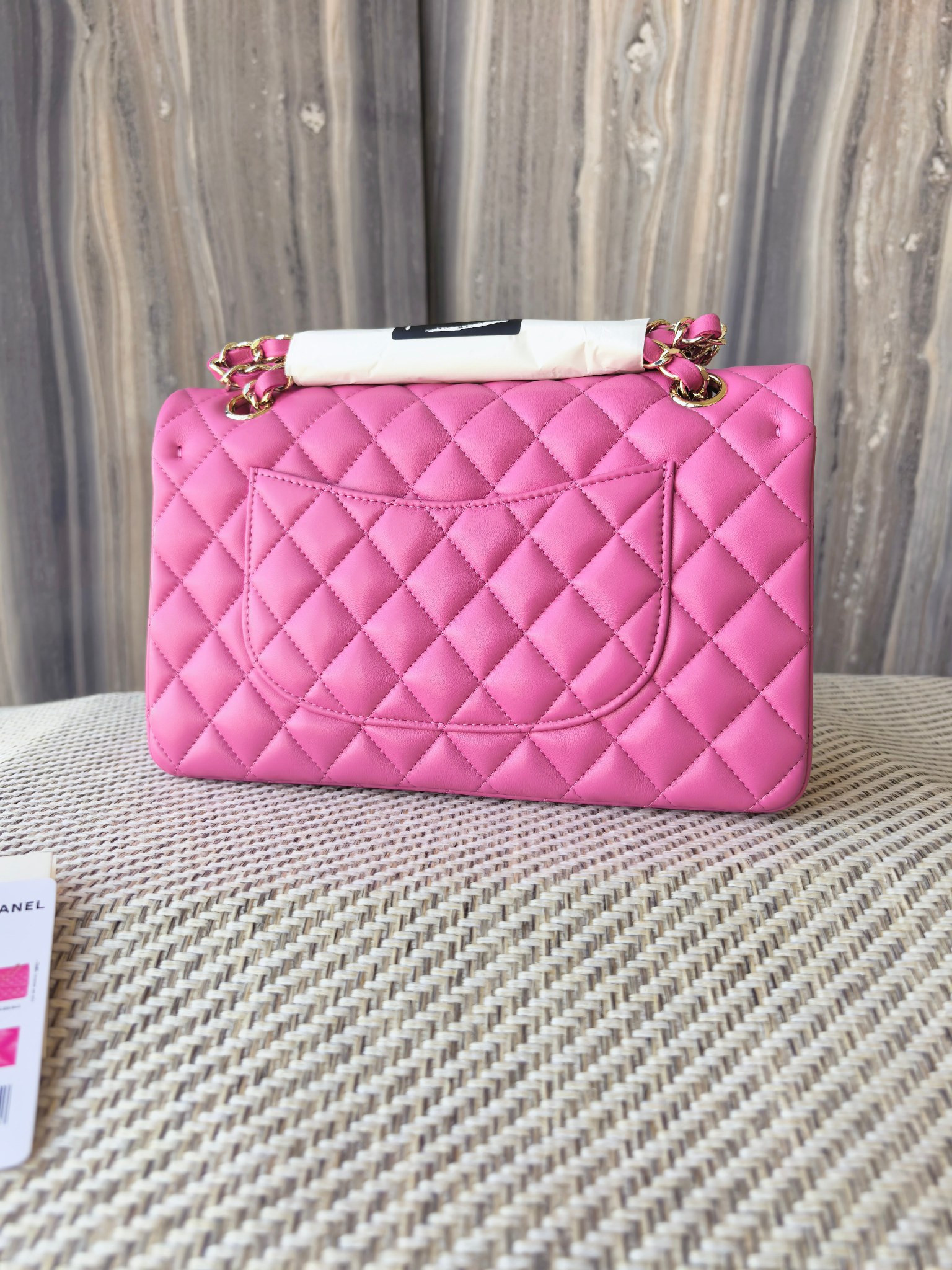 Ch*el classic flap bag rose with light gold hardware 15.5x25.5x6.5cm