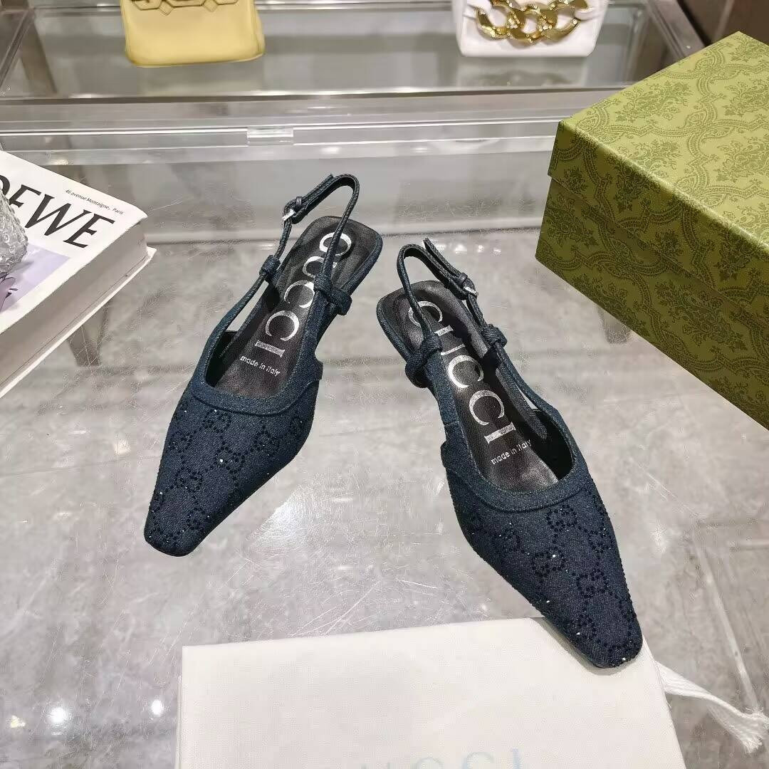 ua g*u*i gg crystal De*1m slingback dark blue(cust0mized products are non-refundable and non-exchangeable)