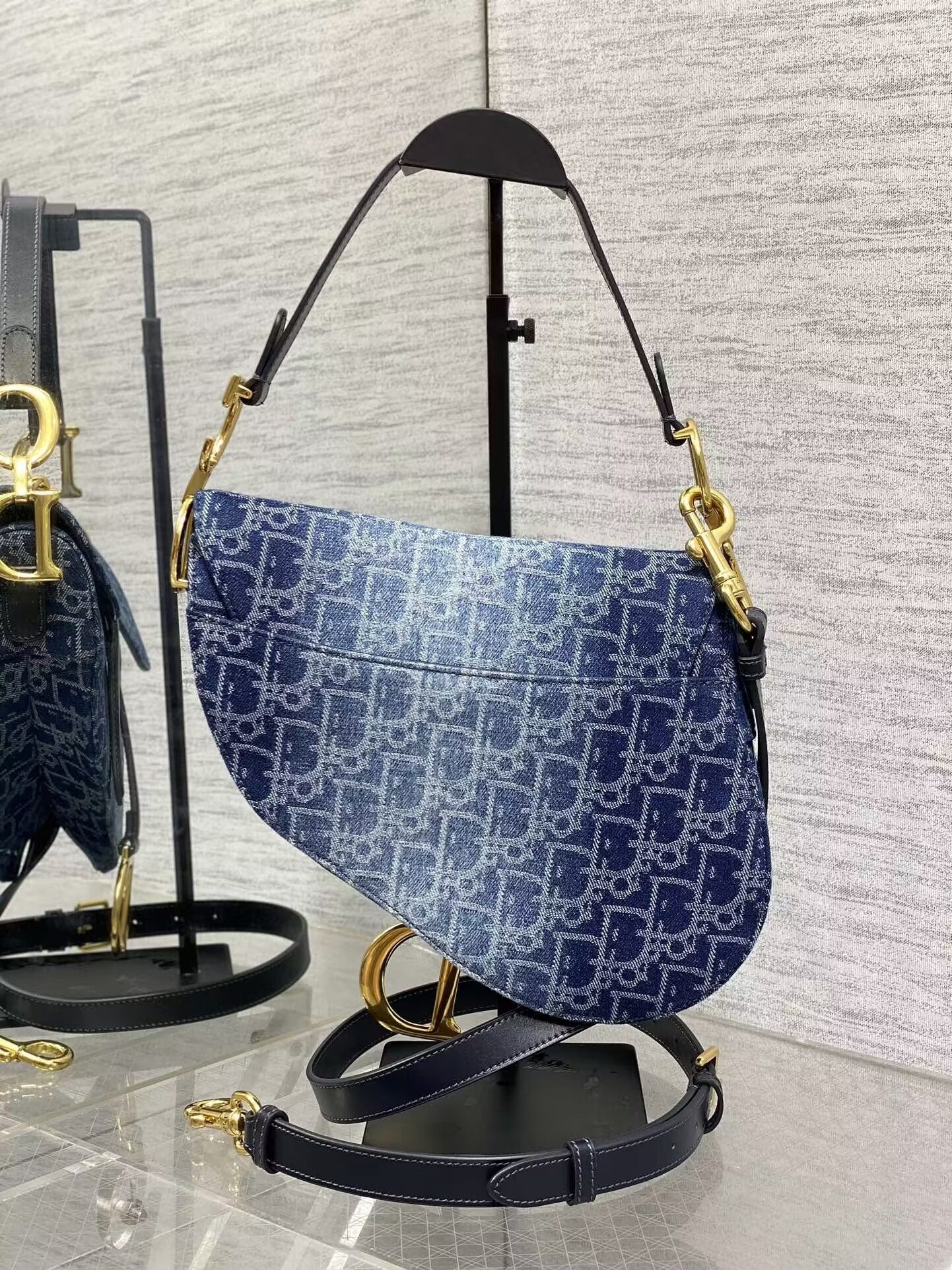 D*0r Saddle Bag with Strap Blue Denim D*0r Oblique Jacquard 25.5 x 20 x 6.5 cm