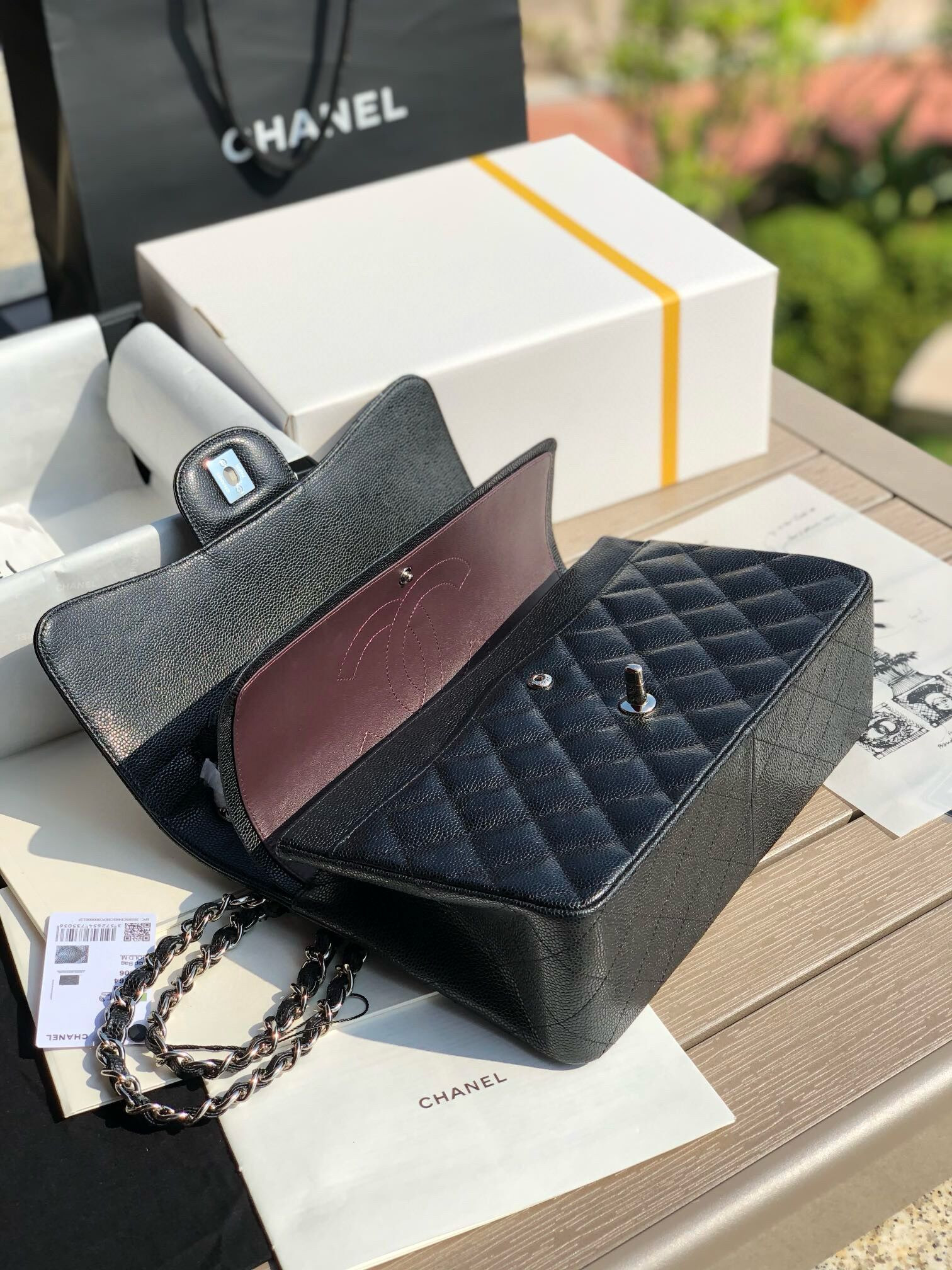 Ch*el Classic Flap Jumbo 30cm CF black Silver 7.6 × 11.7 × 3.9 in
