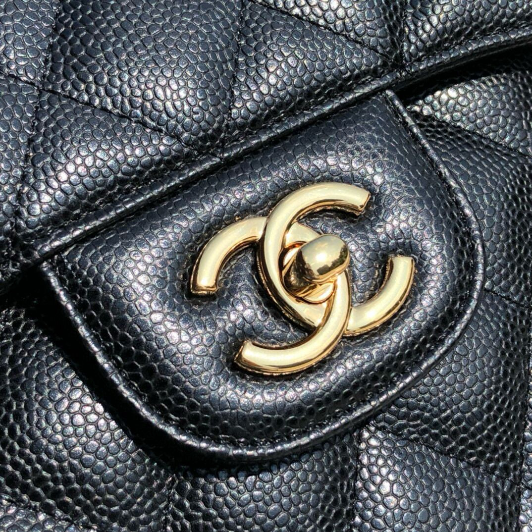 Ch*el Classic Flap Jumbo 30cm CF Black Gold 7.6 × 11.7 × 3.9 in