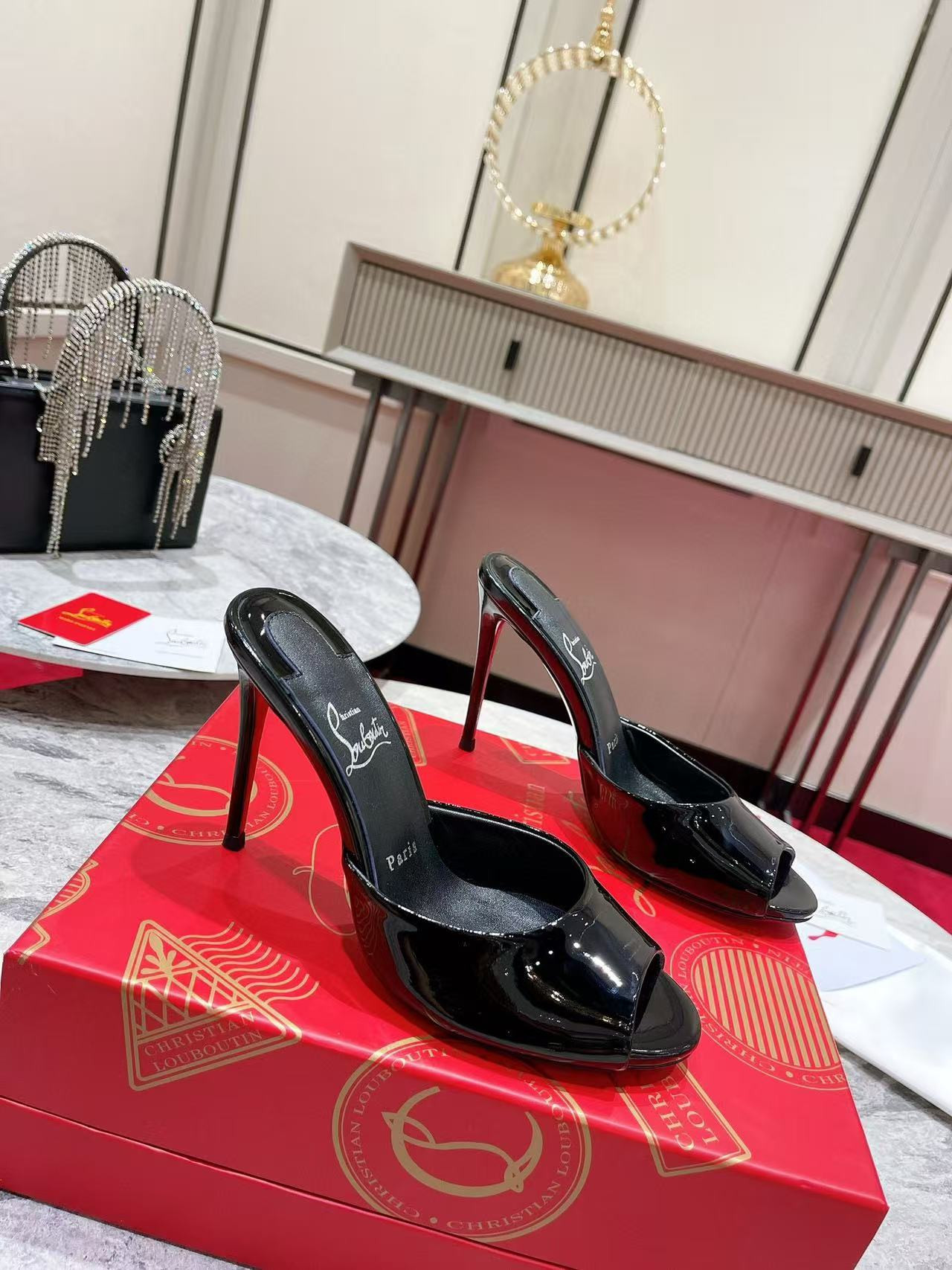 UA Ch**an Louboutin Me Dolly 100 Patent Leather Mules