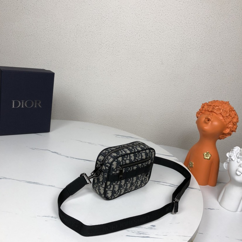 D*0r Mini Safari Bag with Strap Beige and Black D*0r Oblique Jacquard 6.5 x 5 x 1.5 inches