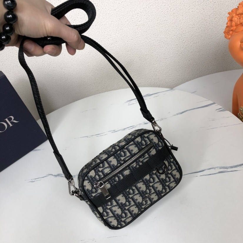 D*0r Mini Safari Bag with Strap Beige and Black D*0r Oblique Jacquard 6.5 x 5 x 1.5 inches
