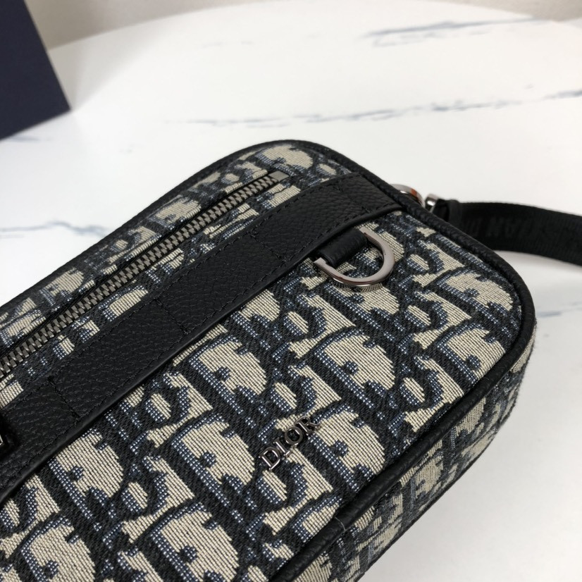 D*0r Mini Safari Bag with Strap Beige and Black D*0r Oblique Jacquard 6.5 x 5 x 1.5 inches