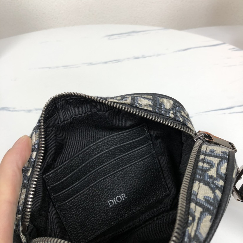 D*0r Mini Safari Bag with Strap Beige and Black D*0r Oblique Jacquard 6.5 x 5 x 1.5 inches