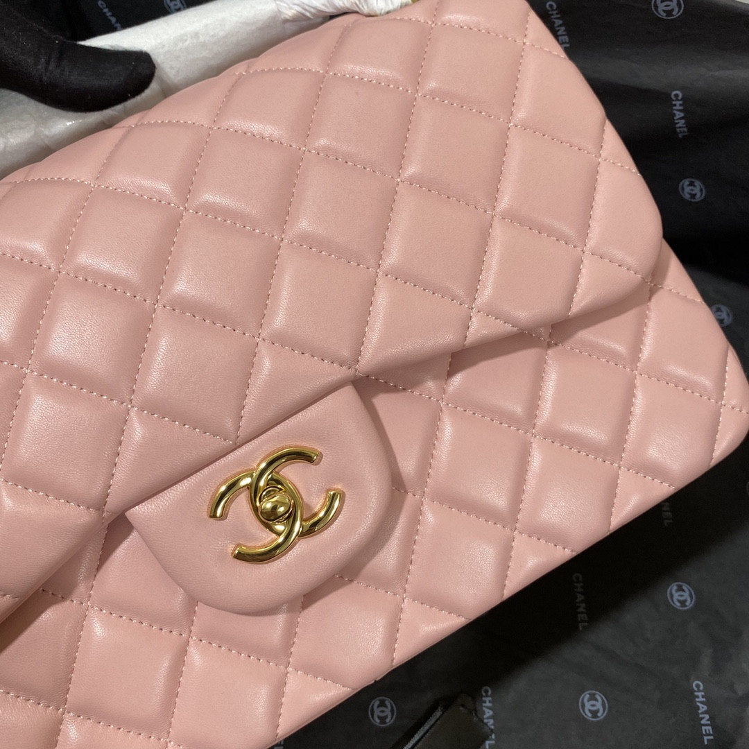 Ch*el CLASSIC FLAP JUMBO 30CM CF PINK GOLD 7.6 × 11.7 × 3.9 in
