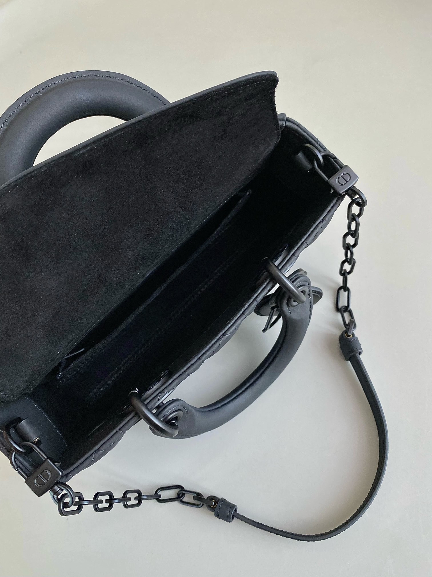 D*0r SMALL LADY D-JOY BAG Ultramatte Black Cannage Calfskin