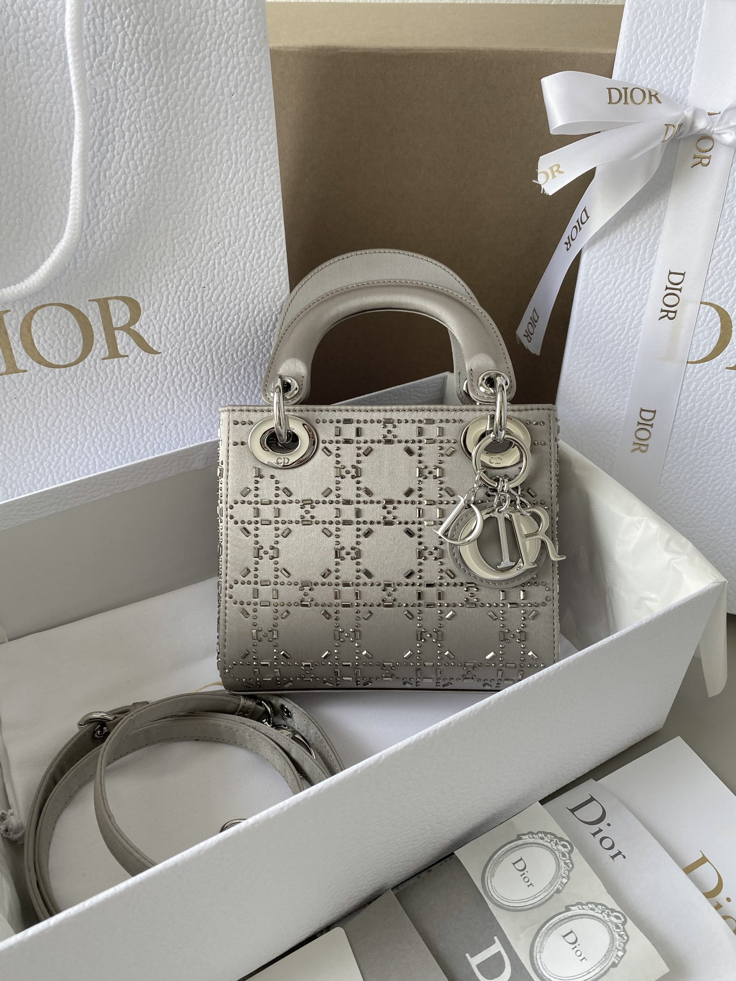 MINI LADY D*0r BAG GRAY 6.5 X 6 X 3 INCHES