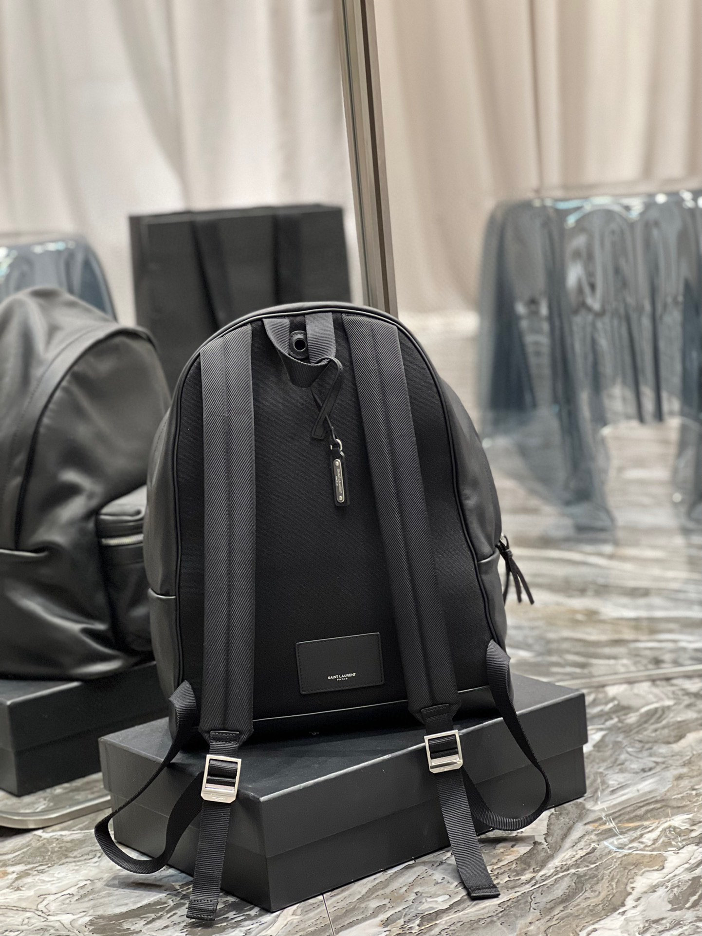 Y*L CITY BACKPACK IN CANVAS, NYLON AND LEATHER 31 X 41 X 22 CM 12.2 X 16.1 X 8.6 INCHES