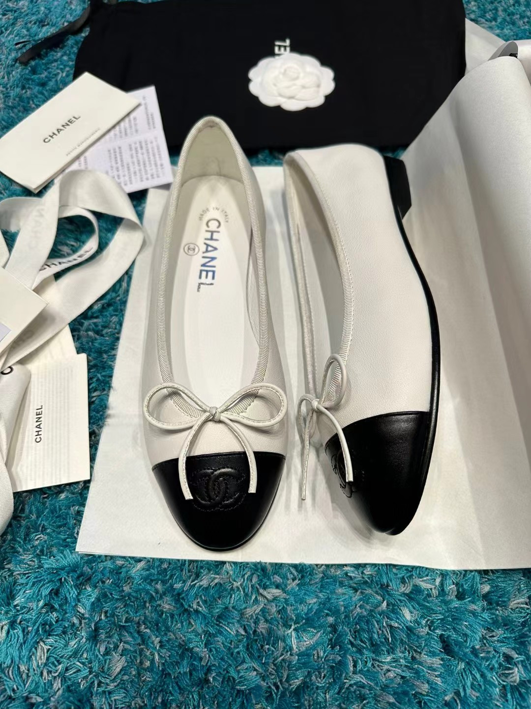 Ch*el BALLET FLATS Lambskin & Grosgrain