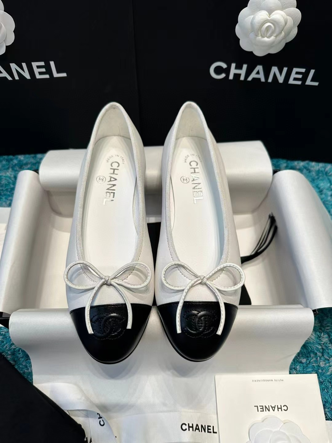 Ch*el BALLET FLATS Lambskin & Grosgrain