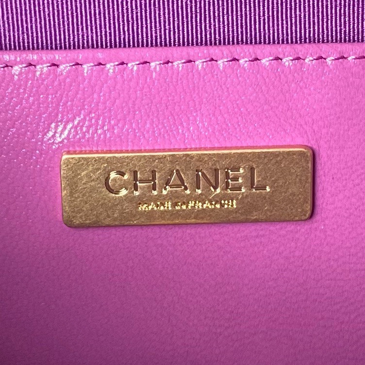 Ch*el MINI BAG WITH TOP HANDLE Shiny Lambskin & Gold-Tone Metal 12 × 18 × 7 cm