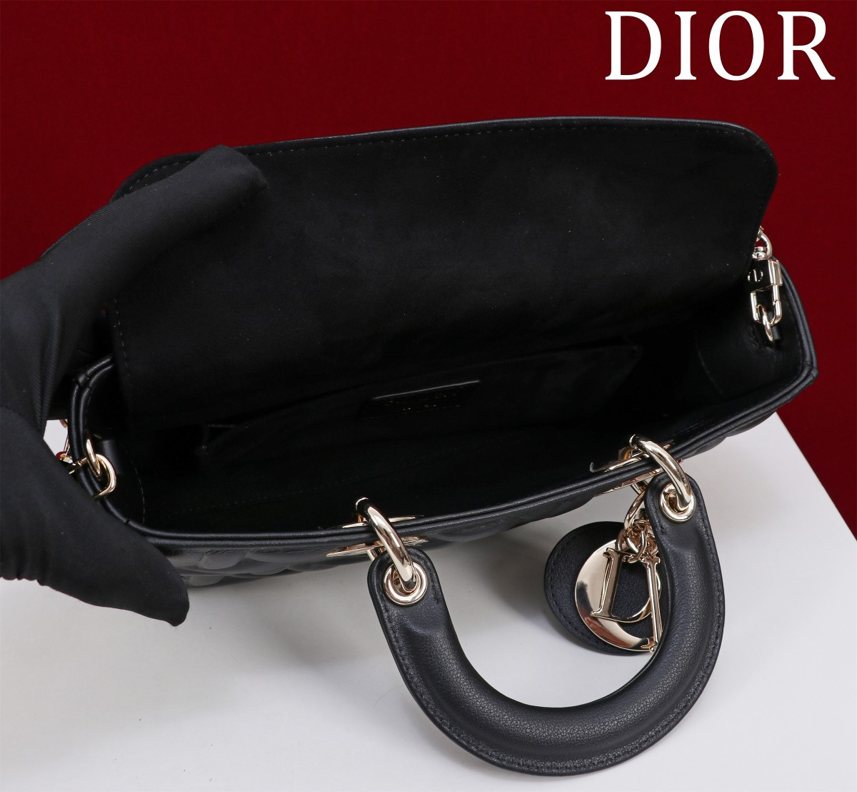 D*0r Medium Lady D-Joy Bag Latte Graphic Cannage 26 x 13.5 x 5 cm