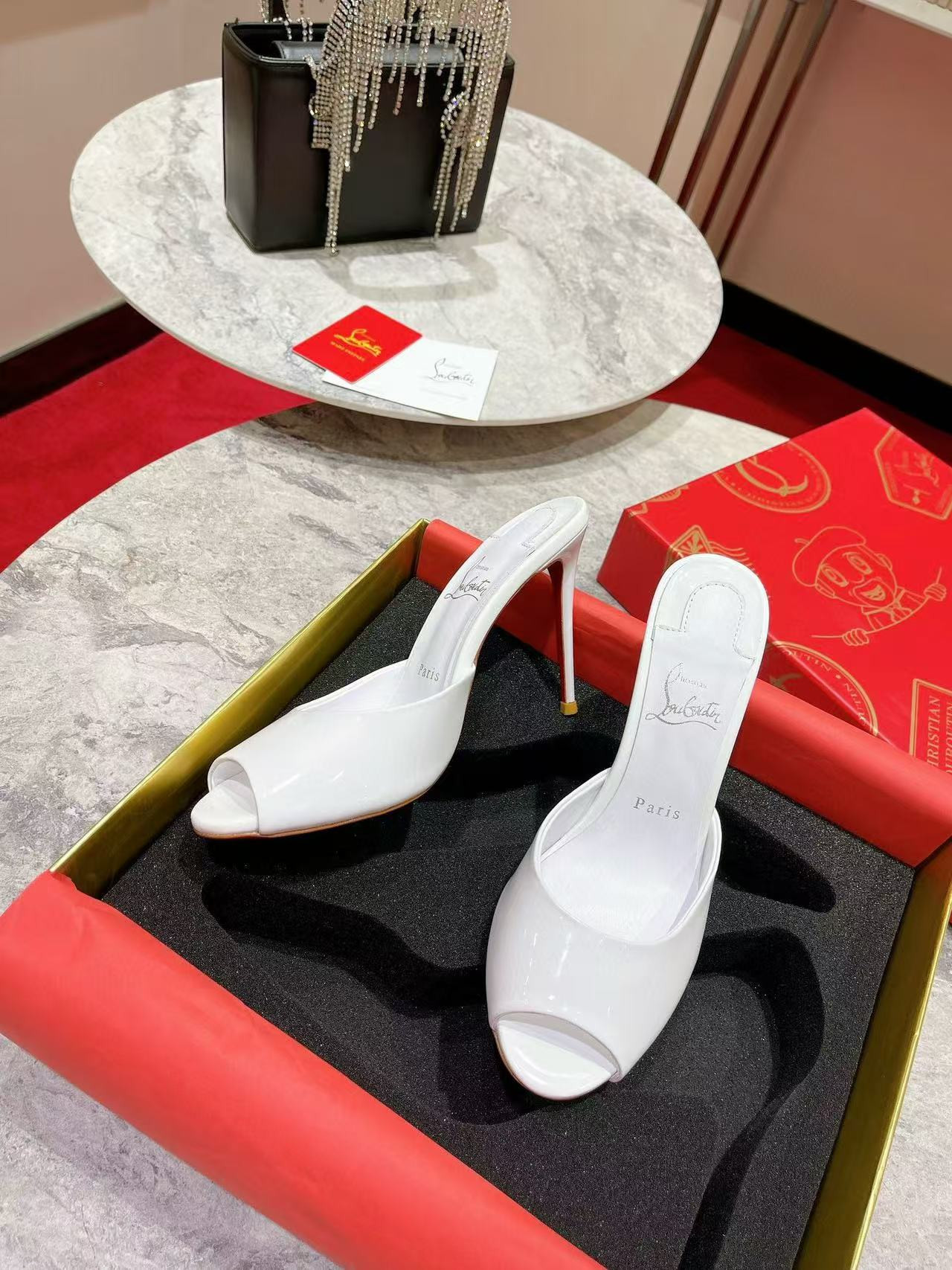 UA Ch**an Louboutin Bridal Me Dolly 100 Patent Leather Mules