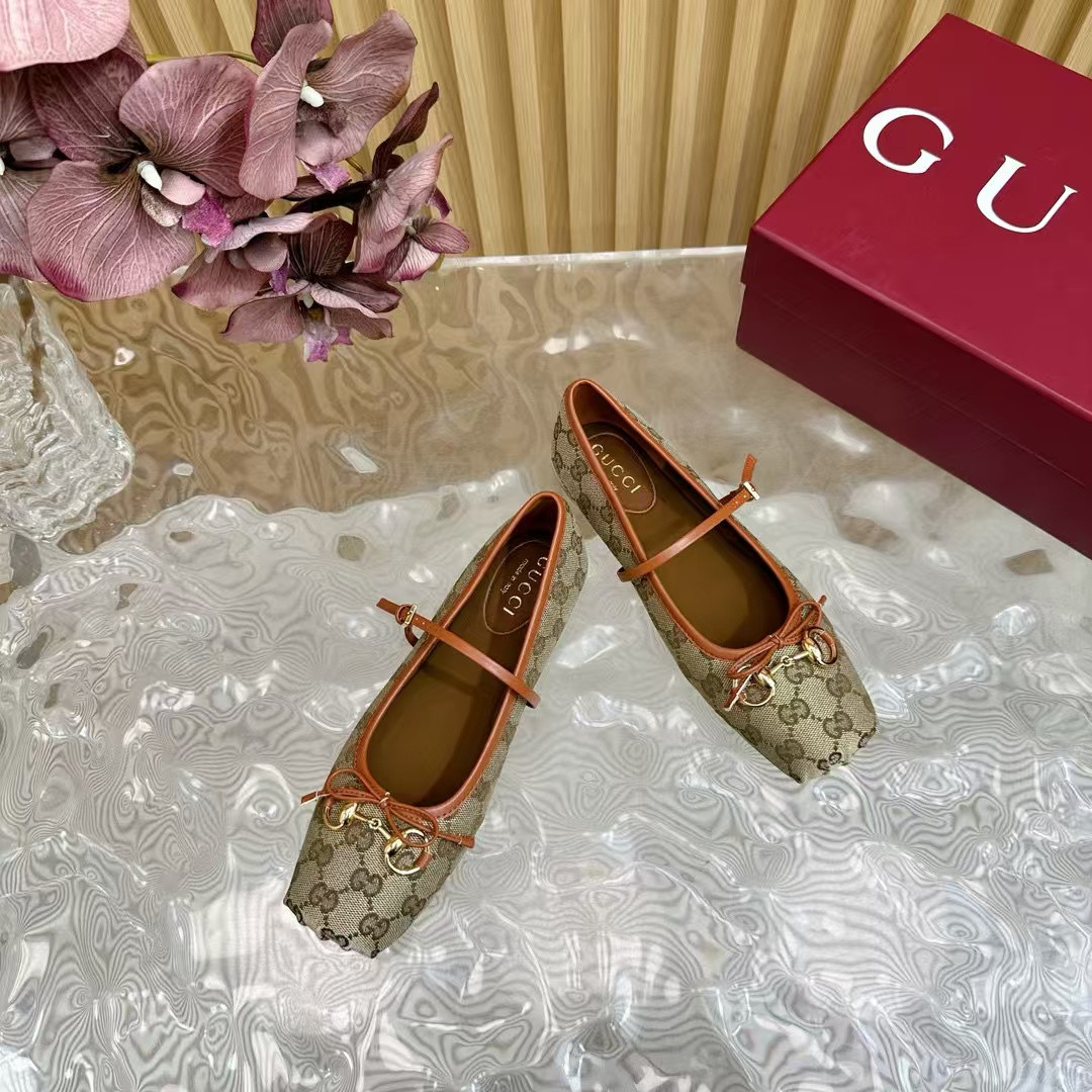 UA G*u*i Horsebit GG canbas Ballet Flats
