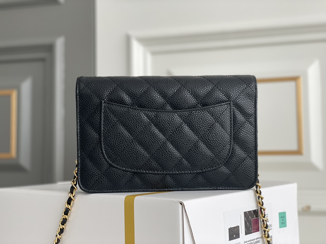 Ch*el WOC CLASSIC WALLET ON CHAIN Gold Buckle 12.3x19.2x3.5cm