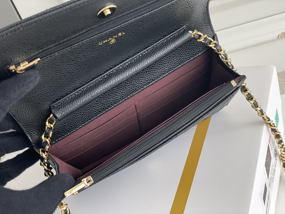 Ch*el WOC CLASSIC WALLET ON CHAIN Gold Buckle 12.3x19.2x3.5cm