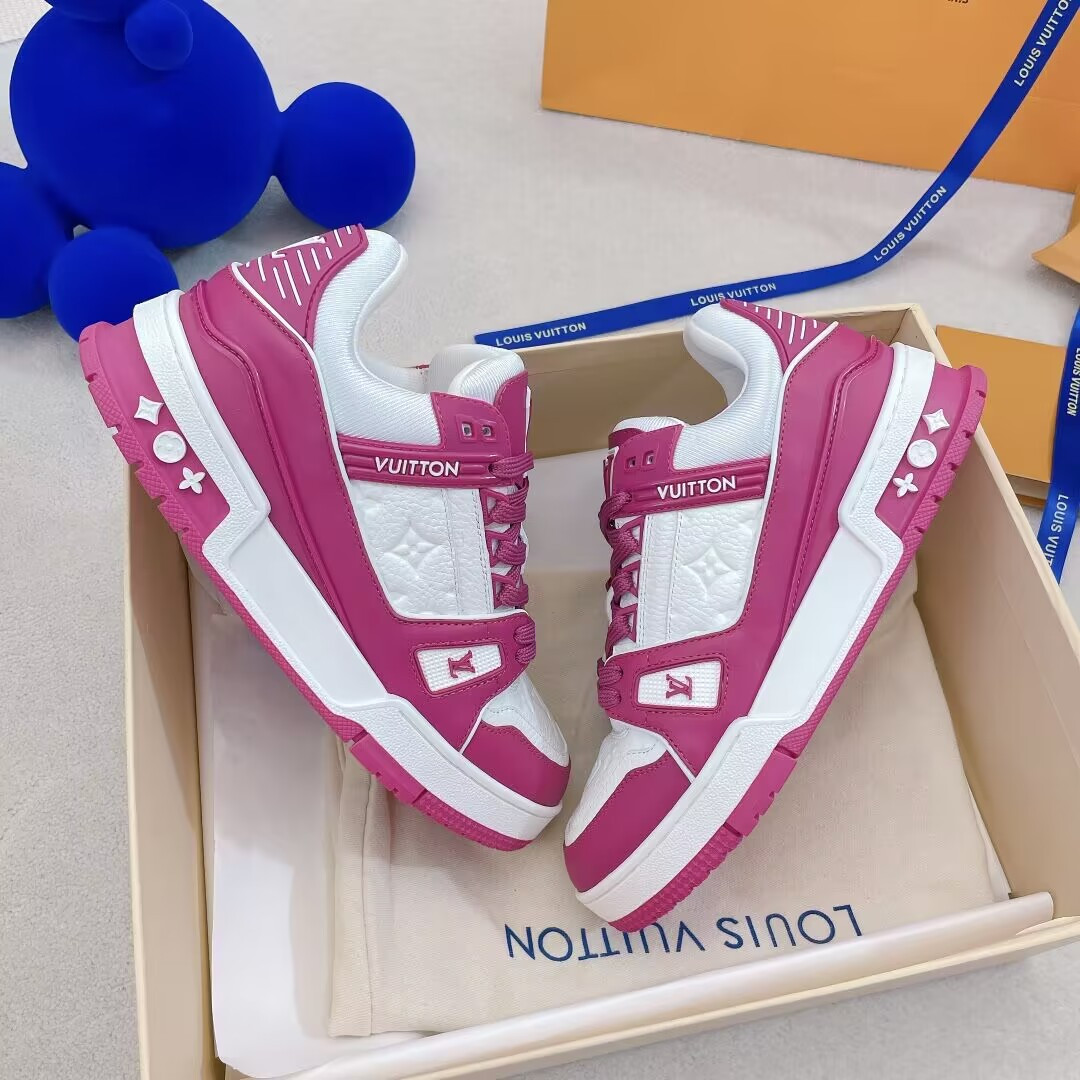 UA L0*is V*t0n LV Trainer Low White Fuchsia