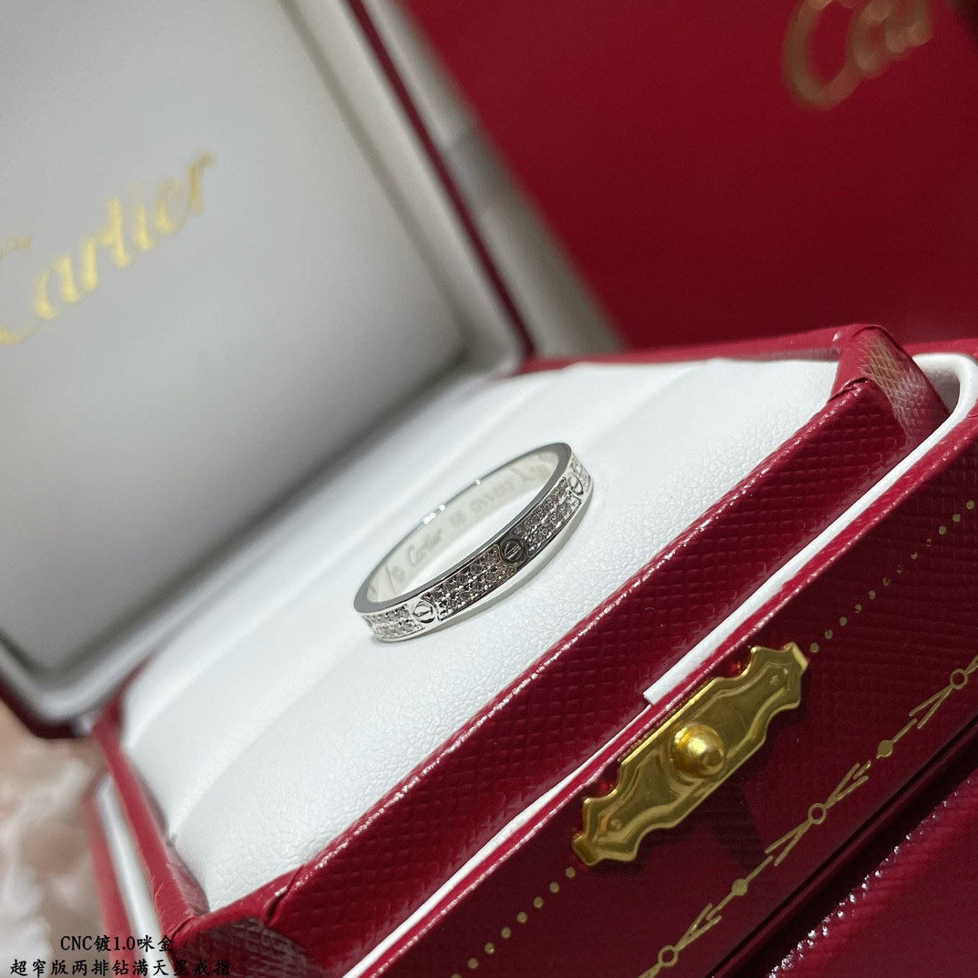 Ca*t*er Narrow version double-row diamond full pave Ring