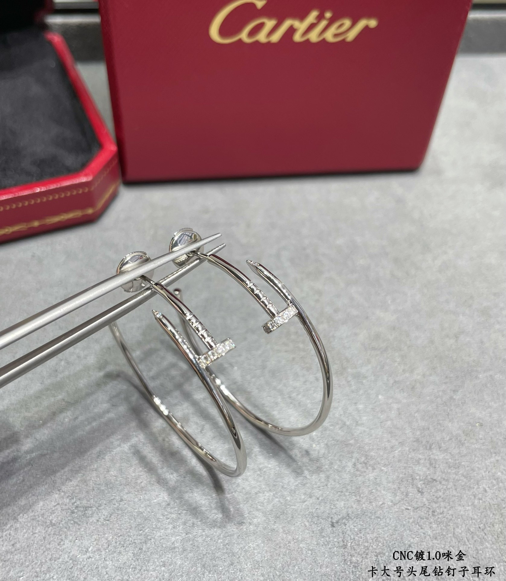 Ca*t*er Large size head and tail diamond nail Earrings