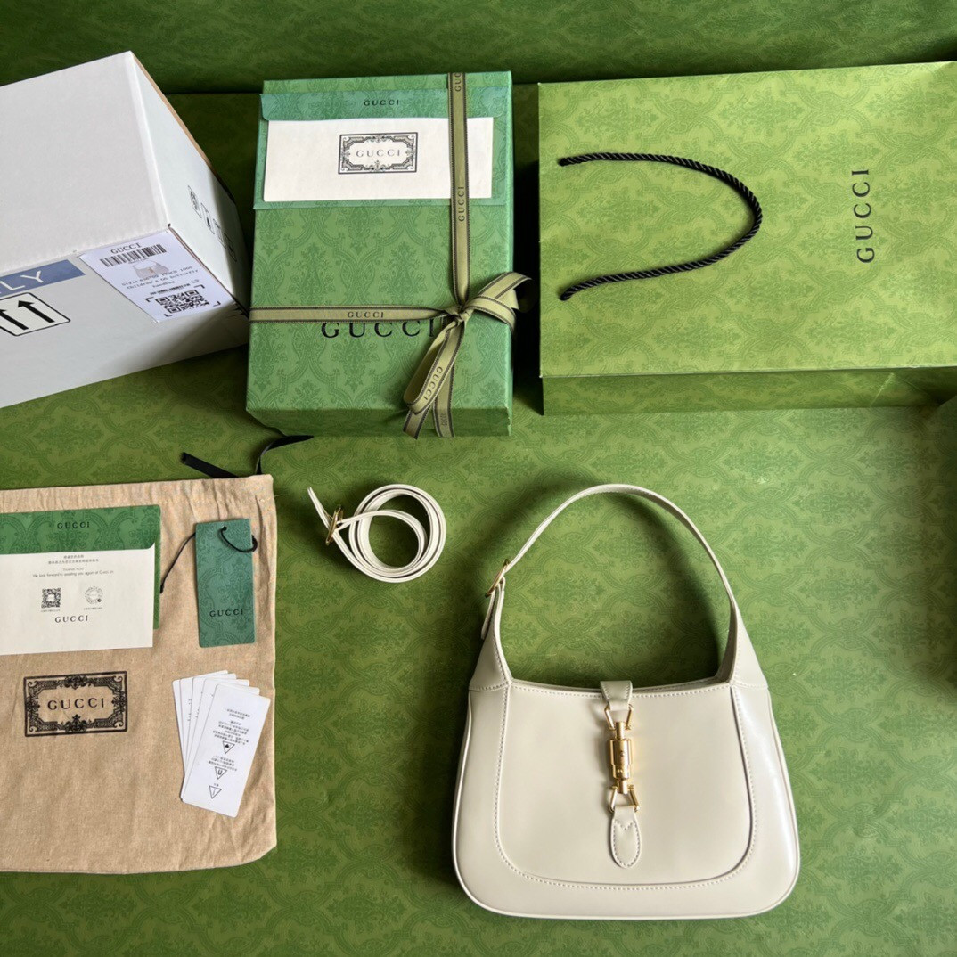 G*u*i JACKIE SMALL SHOULDER BAG Ivory 10.8"W x 7.5"H x 1.6"D