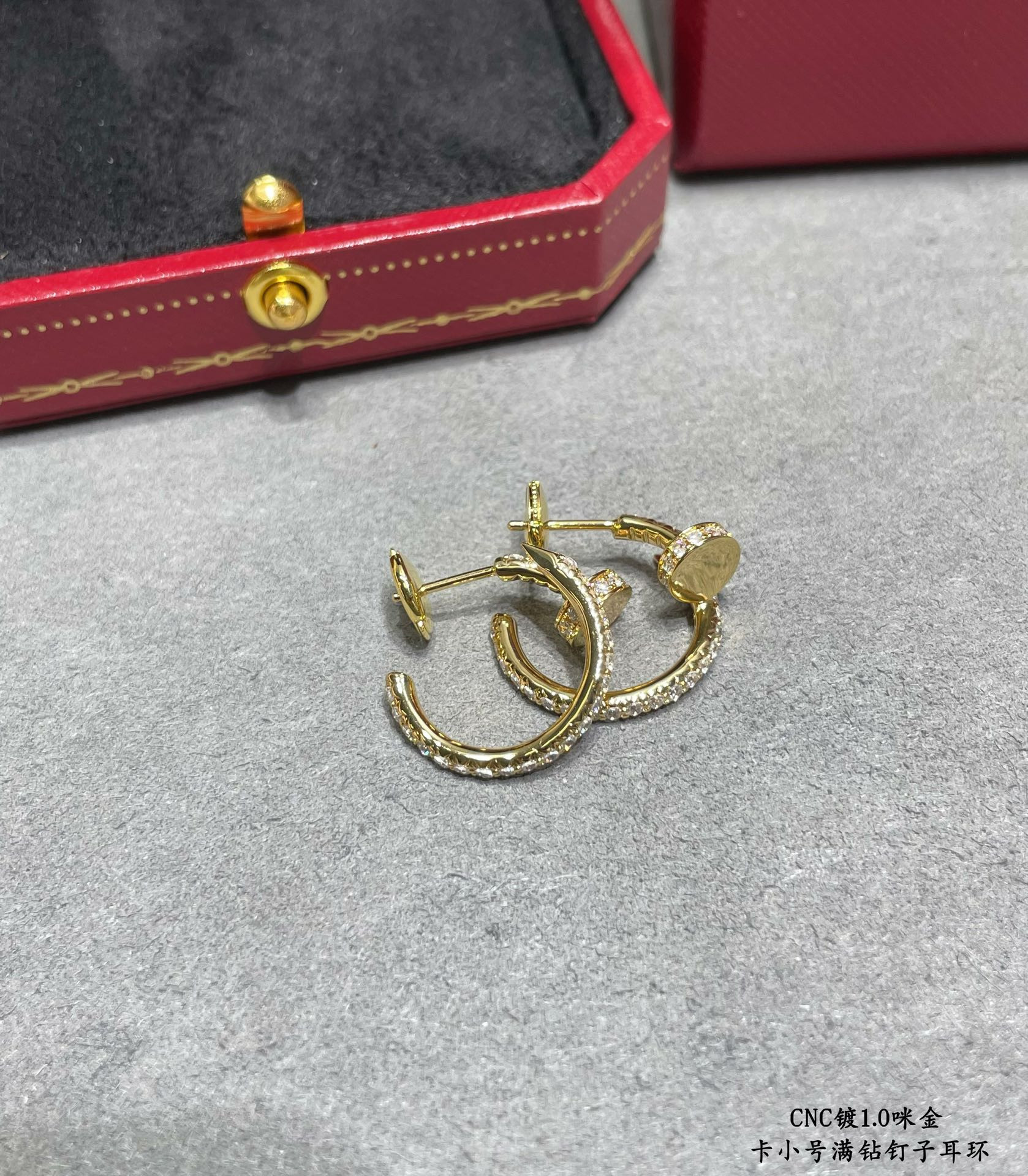 Ca*t*er Fully diamond-encrusted small nail Earrings