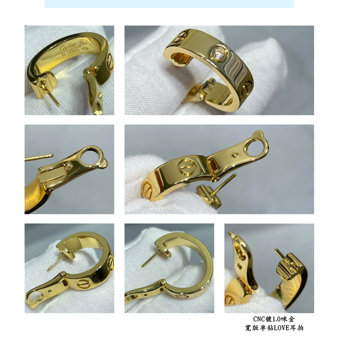 Ca*t*er Wide version single diamond LOVE Earrings