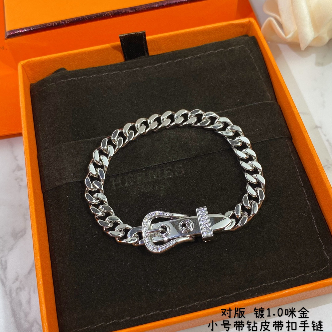 Hermès Small Diamond-Encrusted Belt Bracelet
