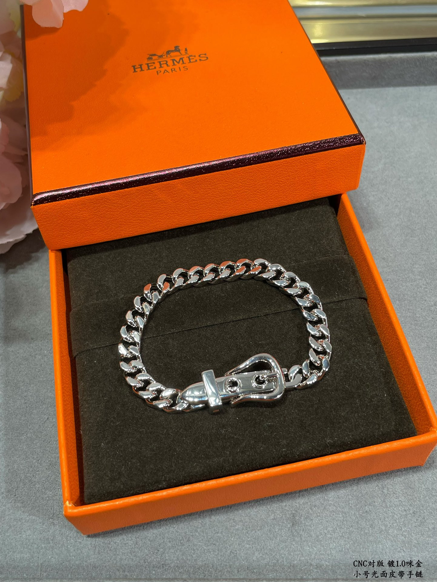 H**mes Small size smooth leather belt Bracelet