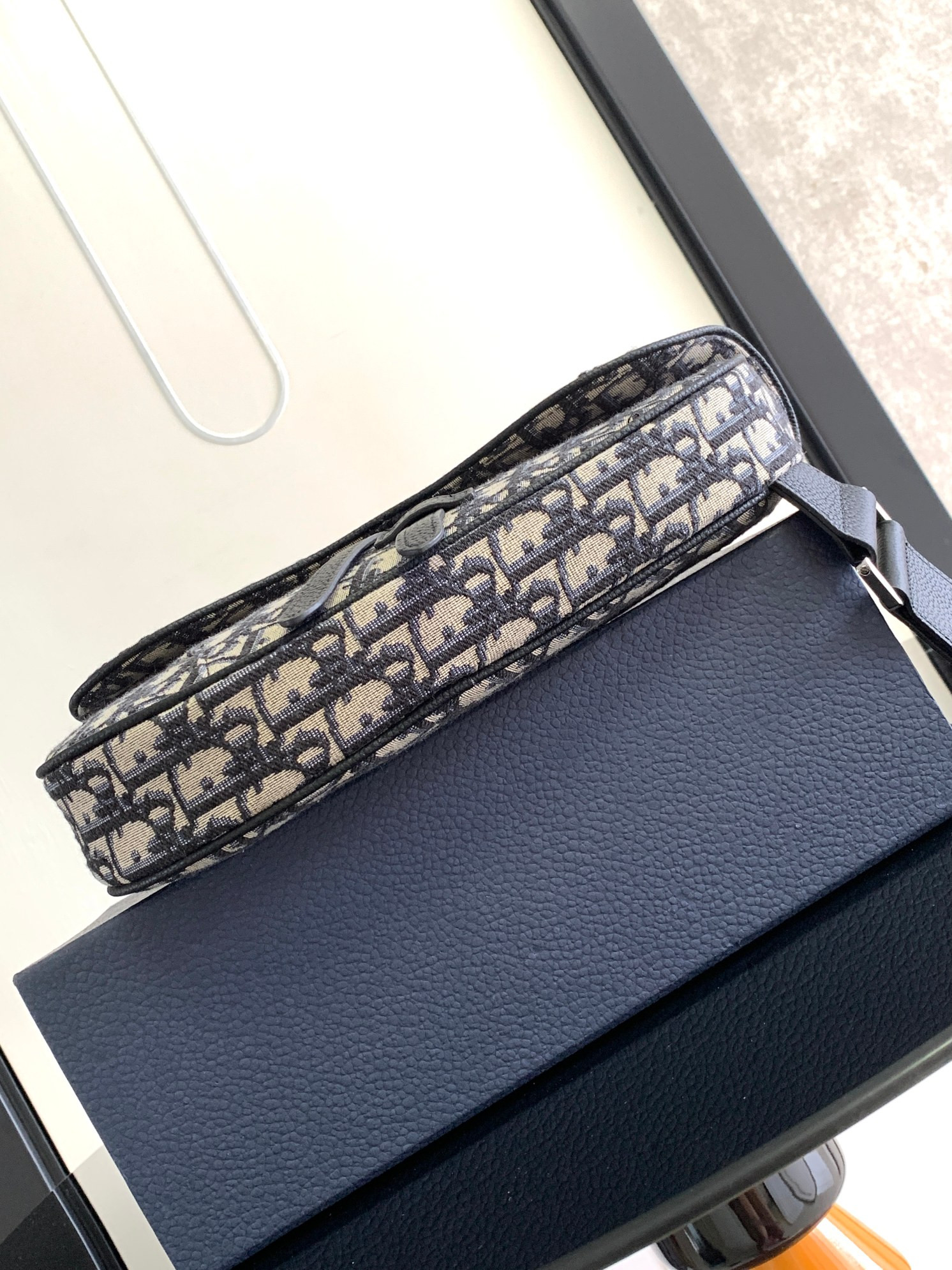 D*0r Saddle Bag Beige and Black D*0r Oblique Jacquard 26 x 19 x 4.5 cm