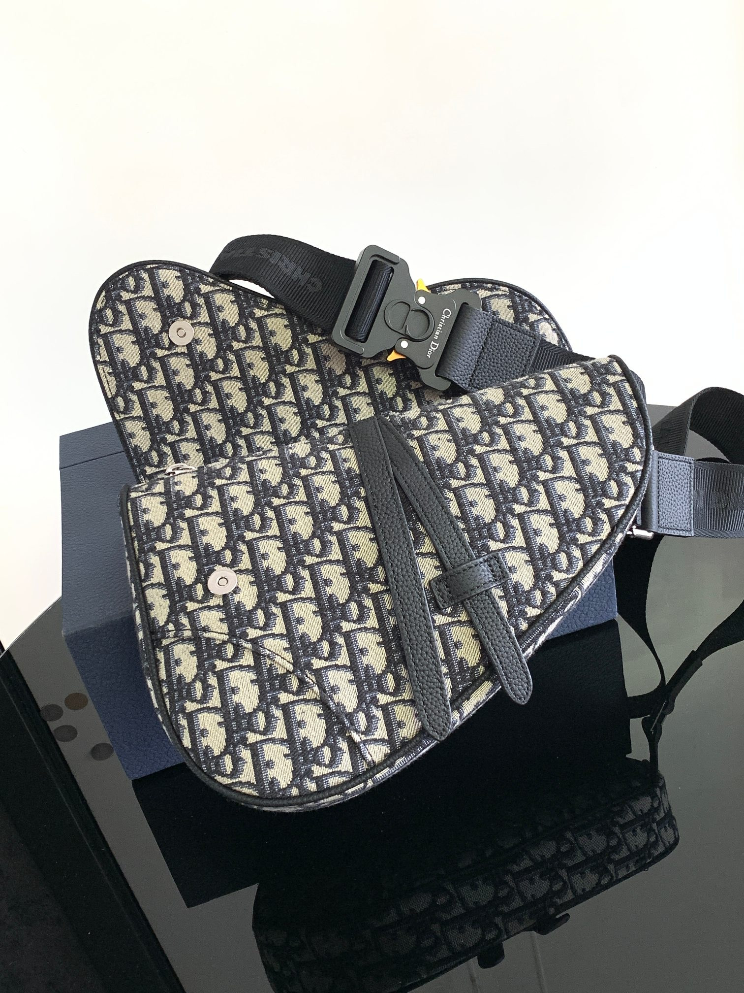 D*0r Saddle Bag Beige and Black D*0r Oblique Jacquard 26 x 19 x 4.5 cm