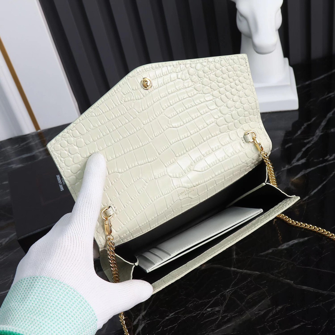 Y*L UPTOWN CHAIN WALLET IN CROCODILE-EMBOSSED SHINY LEATHER 7.5 X 4.7 X 1.2 INCHES