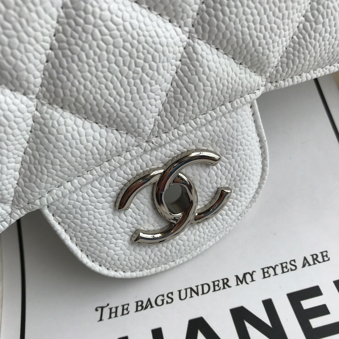 Ch*el Classic Flap Jumbo 30cm CF White Silver 7.6 × 11.7 × 3.9 in