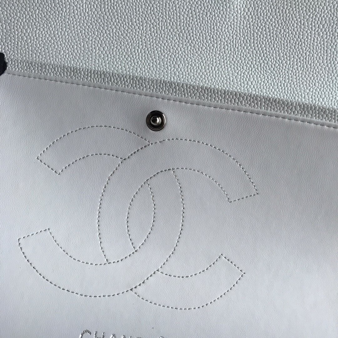 Ch*el Classic Flap Jumbo 30cm CF White Silver 7.6 × 11.7 × 3.9 in
