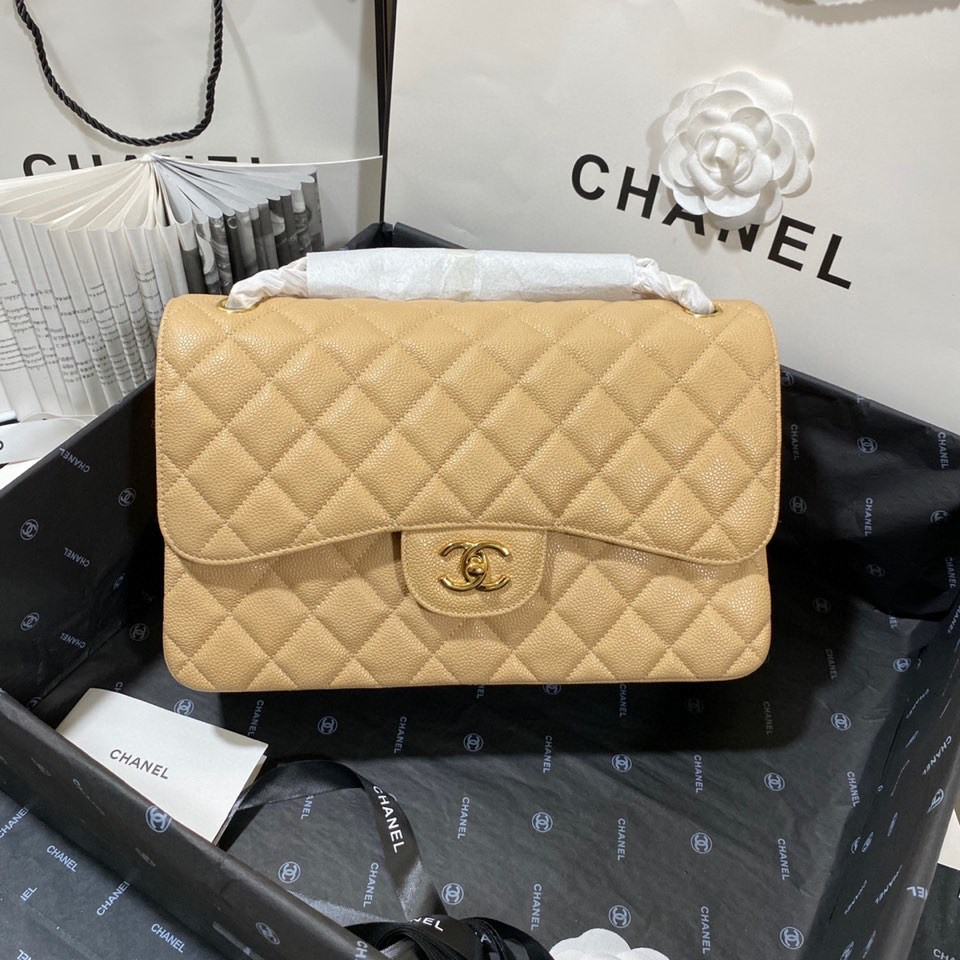 Ch*el Classic Flap Jumbo 30cm CF Khaki Gold 7.6 × 11.7 × 3.9 in