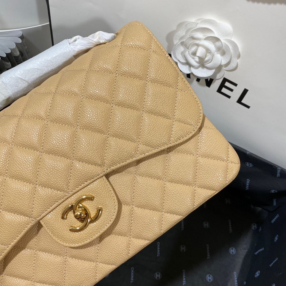 Ch*el Classic Flap Jumbo 30cm CF Khaki Gold 7.6 × 11.7 × 3.9 in