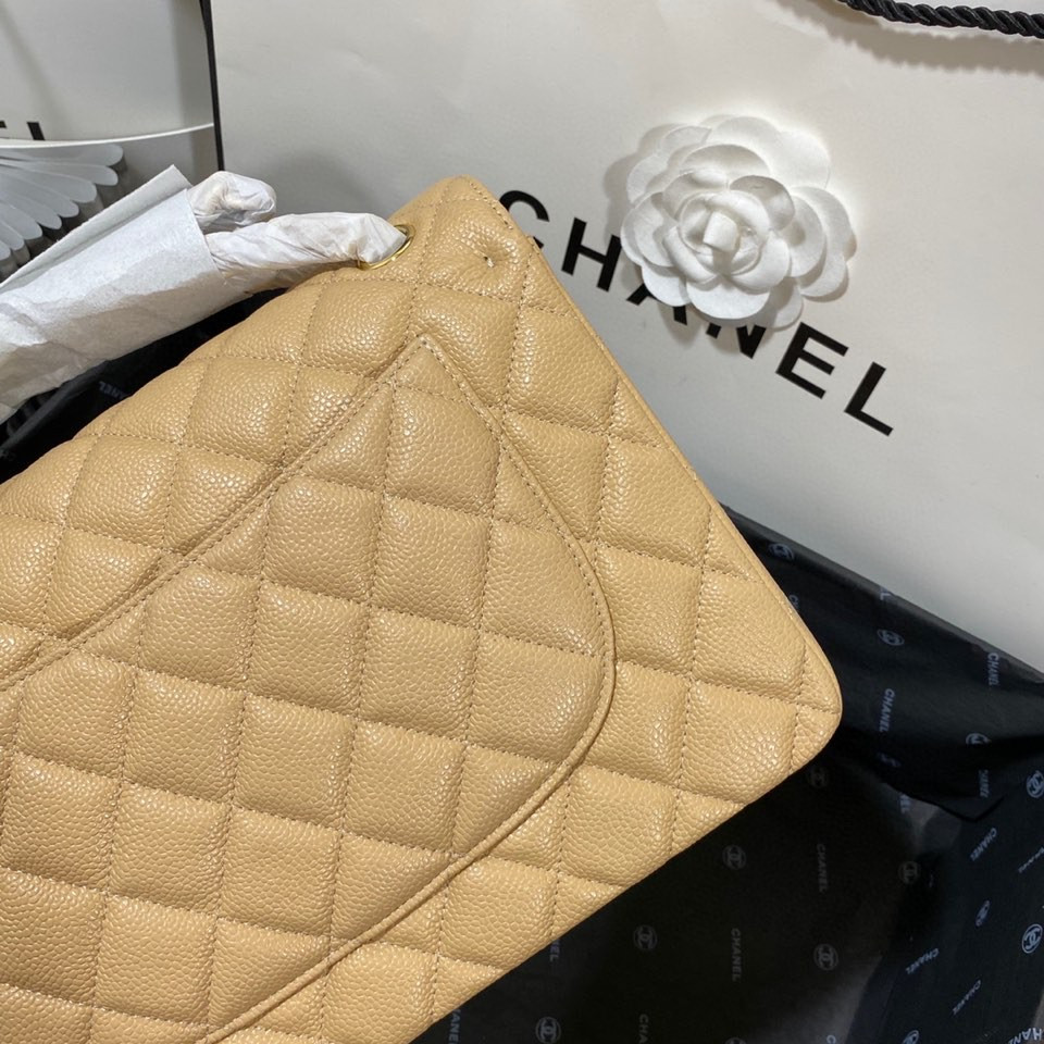 Ch*el Classic Flap Jumbo 30cm CF Khaki Gold 7.6 × 11.7 × 3.9 in