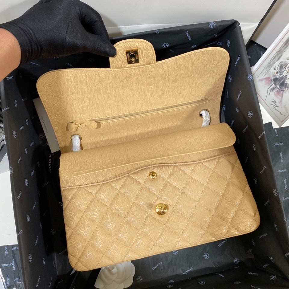 Ch*el Classic Flap Jumbo 30cm CF Khaki Gold 7.6 × 11.7 × 3.9 in